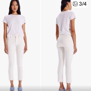 White MOTHER The Mid Rise Dazzler crop fray jeans in cream puff ( white)  - 26